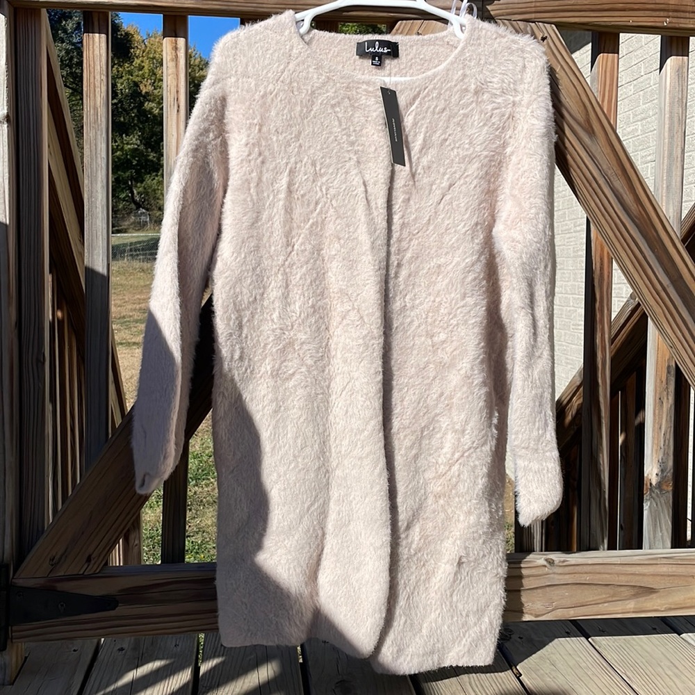 NWT S Lulu’s blush pink nude open cardigan mink color long tunic  elastic cuff